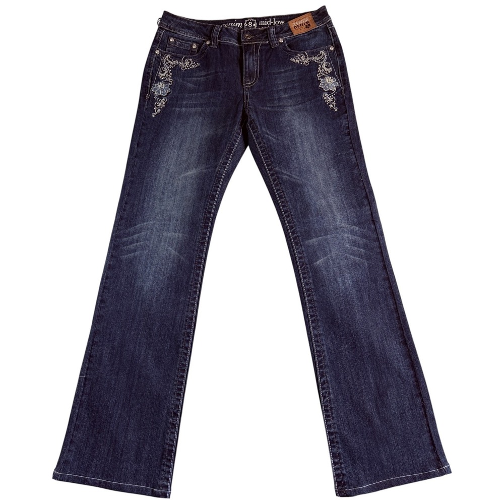 Zenim Mid Low Jeans Womens 8 Blue Denim Stretch Straight Leg Rhinestones Travel
